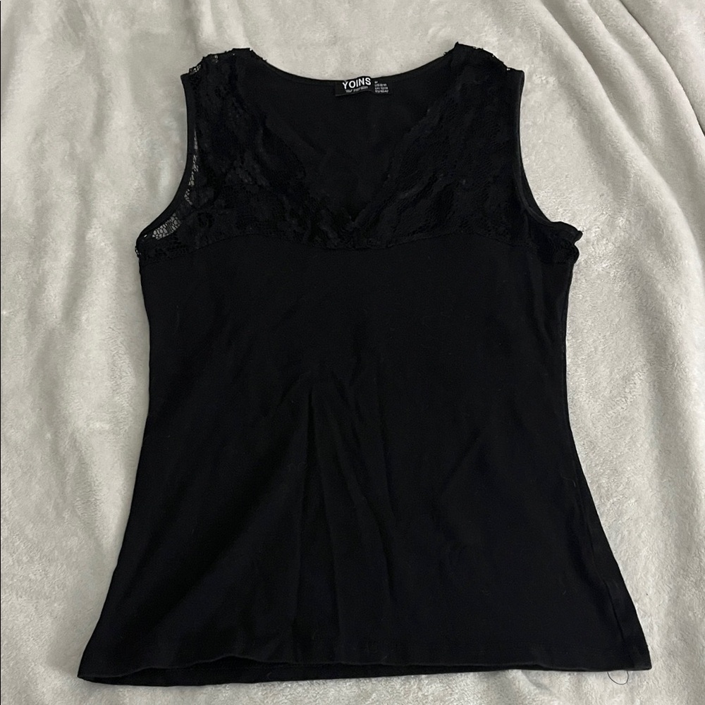 YOINS Black Lace Accent Tank Top